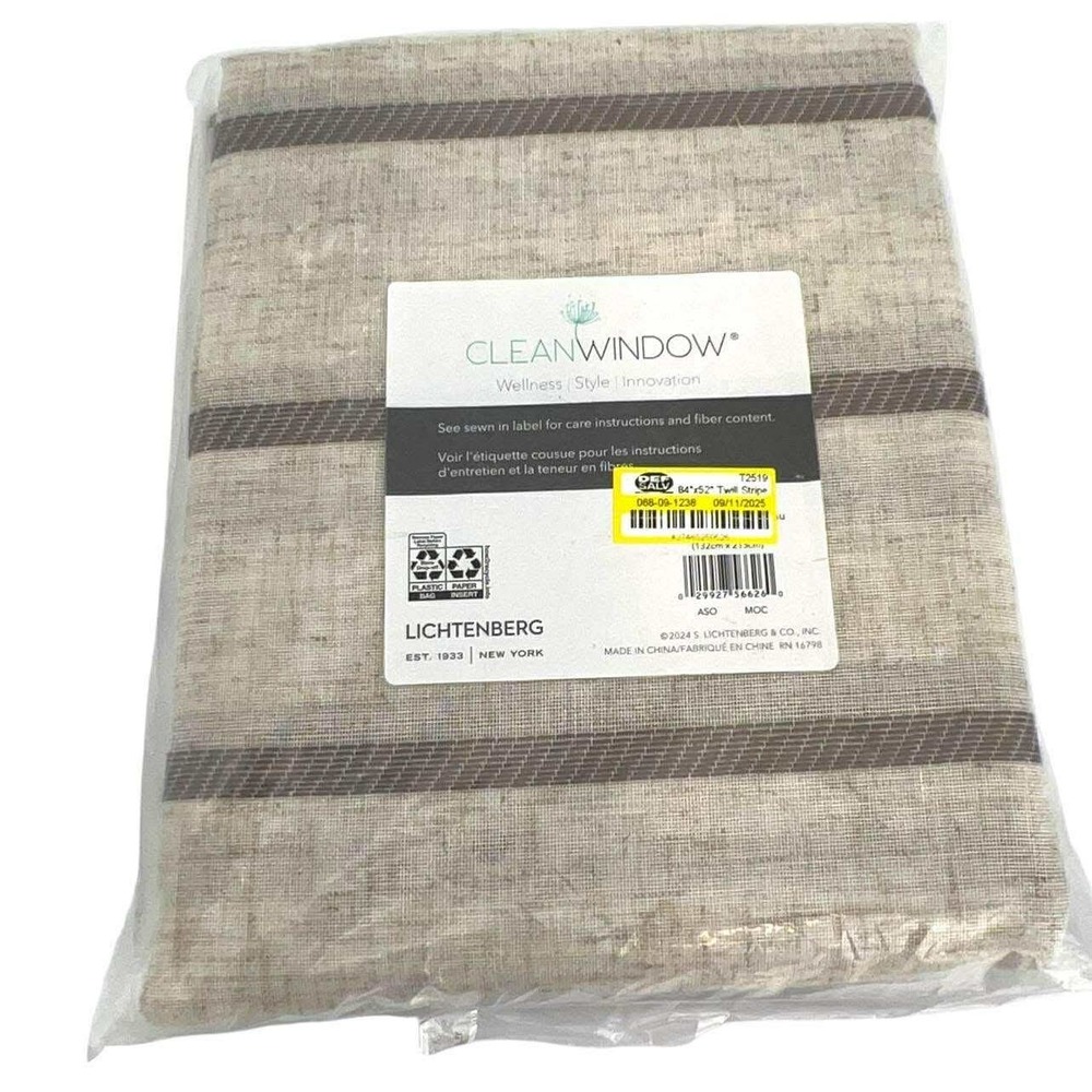 Clean Window Lichtenberg 84x52 Twill Stripe Curtain single Panel Beige Brown NIB